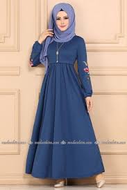Modaselvim Elbise Kolu Nakisli Tesettur Elbise Pl834 Indigo Elbise Modelleri Musluman Modasi Elbise
