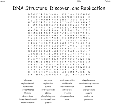 Label the diagram below with the following choices: Dna Structure Discover And Replication Word Search Wordmint