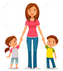 Cute Cartoon Illustration Of Mother With Two Kids Royalty Free ...