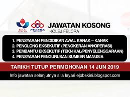 Untuk memohon sila ikut langkah seperti di bawah. Jawatan Kosong Kolej Felcra Tarikh Tutup 14 Jun 2019
