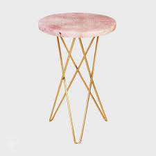 The top is made from pink quartz, with 4 slim gold legs for a light and airy feel to a room. Rose Quartz Side Table Golden Hairpin Legs Side Table Bedside Table Ideas Modern Rose Quartz