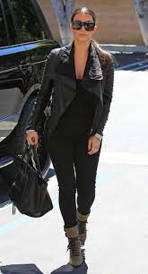 Seven Jeans Kardashian Kollection Black Cotton Tank Rick Owens Leather Jacket Balmai Kim Kardashian Outfits Kourtney Kardashian Style Winter Fashion Outfits