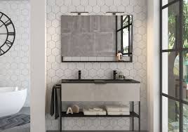 Meuble Salle De Bain Fabrik 134 Cm Double Vasque Pierre Noire Tiroir Porte Serviette Miroir Led Meuble Salle De Bain Vasque Pierre Salle De Bain