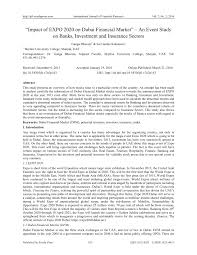 Now i want to pursue a career in an investment bank. Pdf Impact Of Expo 2020 On Dubai Financial Market An Event Study On Banks Investment And Insurance Sectors