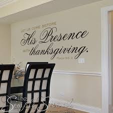 Kitchen wall decals from decalmywall.com are a great way to liven up that kitchen of yours and create inspiration for personalize your kitchen with this bon appetit wall decal. His Presence With Thanksgiving Wall Decal Inspirational Wall Decals Wall Writing Dining Room Walls