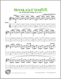 Free printable pdf score and midi track. Moonlight Sonata Op 27 Beethoven Easy Guitar Sheet Music Tab