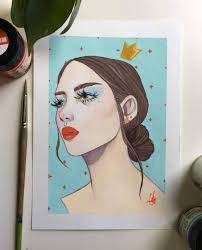 Poster paint can be used in the same way as acrylic paint, but has a speedier drying time. Portrait Made With Gouache And Poster Colors Gouache