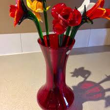 Find More Striking Italian Murano Glass Flower Bouquet In Red Glass Italian Vase For Sale At Up To 90 Off