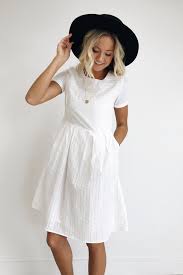 White Cotton A Line Dress Striped Eyelet Detailing Fitted Bodice Cuffed Short Sleeves Pleated Skirt W X2f Hidden Modest Dresses Fashion White Short Dress
