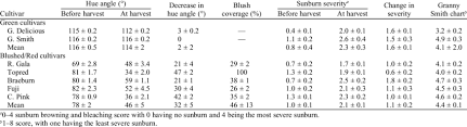 development of red color and sunburn severity during the