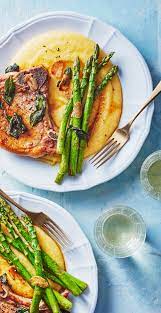 This Pork Chop And Asparagus Dish Has The Look And Taste Of A Fancy Dinner Party Meal But Its Minimal Prep Dinner Dinner Party Recipes Fancy Dinner Recipes