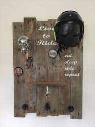 I show to how to make a motorcycle helmet rack, i used some scrap wood and some piping to make a very simple but good looking helmet rack mount.for. Pin On Harley Stuff