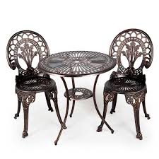 For smaller patios areas and balconies, metal garden furniture is a great choice to decorate your outside space. Ellister Regency 2 Seater Bistro Set Bronze Free Uk Delivery Luxury Patio Furniture Garden Furniture Chairs Metal Garden Furniture