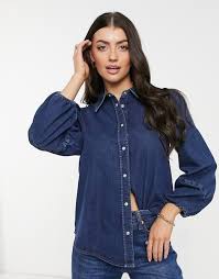 Soft puff sleeves add a romantic touch to this lightweight denim shirt. Other Stories Organic Cotton Puff Sleeve Denim Shirt In Blue Parfaire