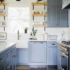 Blue Kitchen Cabinets With Black French Stove Budget Kitchen Remodel Blue Kitchen Cabinets Kitchen Cabinet Remodel