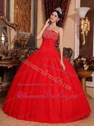 Best Beading Red Strapless Floor Length Tulle Sweet Sixteen Dresses Red Ball Gowns Quinceanera Dresses Sweet Sixteen Dresses