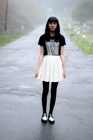 Black And White Pleated Skirt Tultex Joy Division Shirt White Pleated Skirt Black Tights Creepers White Pleated Skirt Black Tights Joy Division Shirt