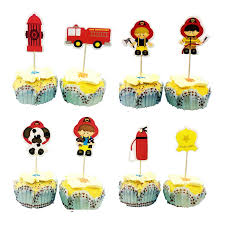 24pcs Fireman Fire Truck Dog Cake Toppers Cupcake Picks Cases Fire Fighter Kids Birthday Party Decoration Baby Shower Candy Bar Cake Decorating Supplies Aliexpress