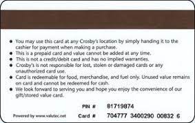 Sell gift cards online on a branded website built by valutec. Gift Card Petrol Station Crosby S Stores United States Of America Crosby S Stores Col Us Crosst 001