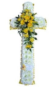 Order today, for delivery today. Funeral Flowers Funeral Cross White Yellow