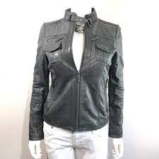 Michael Michael Kors Leather Grey Buckle Collar Motorcycle Biker Jacket Small 767336657758 Ebay Jackets Grey Leather Jacket Biker Jacket