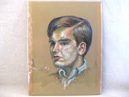 Mid-Century Male Portrait Drawing, Original Vintage Wall Art Masculine Home  Décor