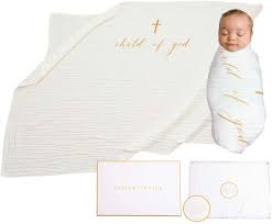Buy Xlarge 55 X 39 100 Organic Cotton Swaddle Baby Blanket Child Of God With Gift Box Gift Tag For Baptism Blanket New Mom Christening Gift Boy Or Girl Godson Goddaughter Super Soft Breathable Online