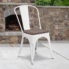 Metal kitchen chairs with wood seats. Flash Furniture White Metal Stackable Chair With Wood Seat Walmart Com Walmart Com