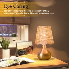 Amazon.com: Gold Small Bedside Table Lamp for Bedroom, Brass Gold Mini  Table Lamps for Nightstand, Rattan Shade Table Lamps for Small Spaces for  ...