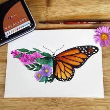 Kristin On Instagram Monarch Butterfly With Asters And Butterfly Bush I Hope To Get Some Real M Butterfly Art Painting Butterfly Drawing Butterfly Painting