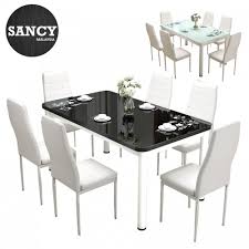 Whether you prefer a metal, glass or wood dining room table you'll find it in a square, round or rectangular shape that perfectly fits your dining space. Sancy Simple Modern Rectangle Tempered Glass Top Dining Table Set With 6 Chair Shopee Malaysia