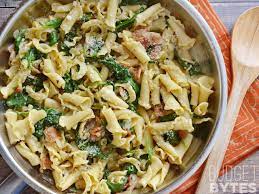 Bacon And Spinach Pasta With Parmesan Recipe Spinach Pasta Pasta Recipes Pasta Dishes