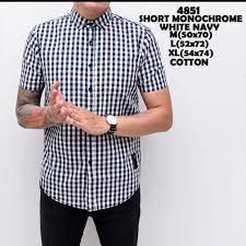 Beli 1 pcs dulu gak apa2. Kemeja Pria Lengan Pendek Kotak Kotak Hitam Putih Shopee Indonesia