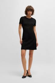 BOSS - Slim-fit crew-neck dress in stretch fabric - Black