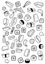 Create Your Own Decorative Sushi Poster With This Printable Design Here Are Tons And Tons Of Sushi And Side Dishes For You To Co Sushi Drawing Sushi Art Sushi