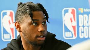 Notre Dame star Blake Wesley speaks to the media at the NBA Draft Combine