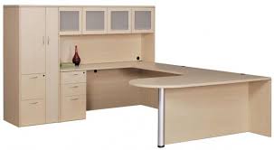 Furniture A Very Large U Shaped Desk With Three Types Storage Systems In Light Brown Color U Shaped Desk U Shaped Office Desk Large Desk Office Desk Designs