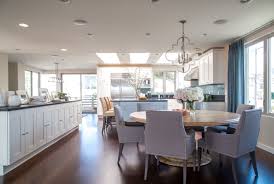 Coastal Kitchen Beach Tones Large Round Dining Open Kitchen Dark Cherry Open Concept Dining Room Lake House Dining Open Dining Room