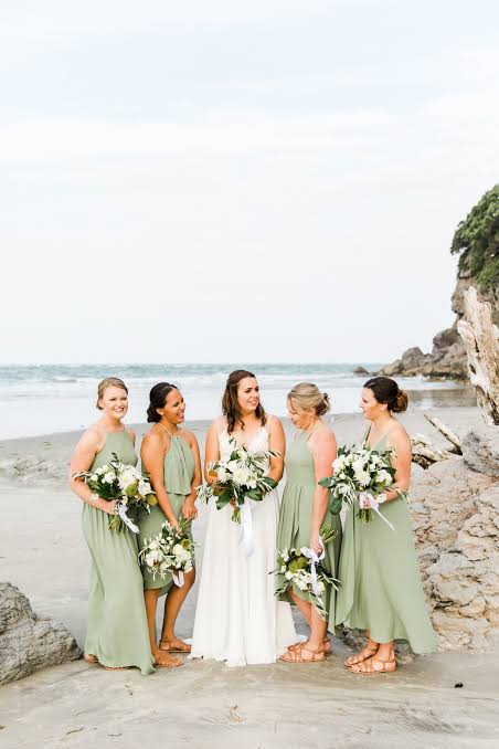 flowy sage green chiffon bridesmaid dress for relax beach wedding
