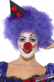 A circus or birthday clown displayed with white face makeup, a red nose, exaggerated eyes and smile, and two tufts of hair (red or blue). Prominente Impegno Screziare Cerchietto Clown Donna Carnevale Agingtheafricanlion Org