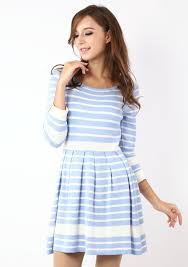 Navy Pastel Blue Striped Dress Fashion