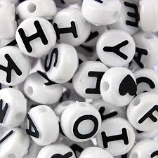 Great for jewellery making and other crafts! Assorted Letter Beads 10mm Round White With Black Letters