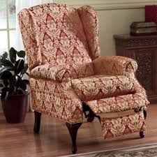 Patterned Wingback Recliner From Through The Country Door Colonial Era Style Mixes With Generously Cushioned Reclining Wing Chair Furniture Wingback Chair