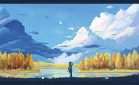 広大かつ幻想的な背景に人間が一人みたいな画像ください 風景の絵 アニメの風景 アニメの壁紙