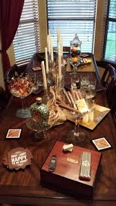 Whiskey And Cigar Party Used Small Whiskey Bottles In Decorative Bowl With Gems That Look Birthday Dinner Party Cigar And Whiskey Party Whiskey Tasting Party