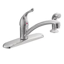 It contains a 360 degree spout and includes a soap dispenser and side spray for easy cleaning. Moen Chateau Single Handle Kitchen Faucet With Side Spray For 4 Hole Installation In Polished Chrome 7430 Ferguson