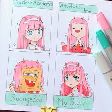 Upscaled to 1080p using waifu2x: Zero Two And Spongebob Squarepants Boku No Hero Academia And 3 More Drawn By Koyomi Chu Danbooru
