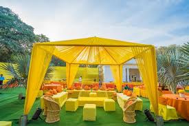 Sunshine Yellow Decor Perfect For An Outdoor Mehndi Event Trendingdecor Trending Decorinspirations Decorid Tent Decorations Couples Decor Yellow Decor
