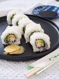 It was defined as a roll of cold rice with fish, seaweed or some other flavorings. California Roll Caroline S Cooking