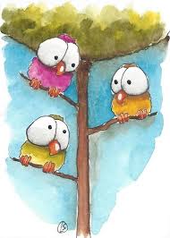 Cartoon Bird On Tree Drawing Aceo Original Watercolor Art Painting Whimsical Three Birds Green Tree Branch Illustrationart Watercolor Art Paintings Whimsical Art Whimsical Paintings